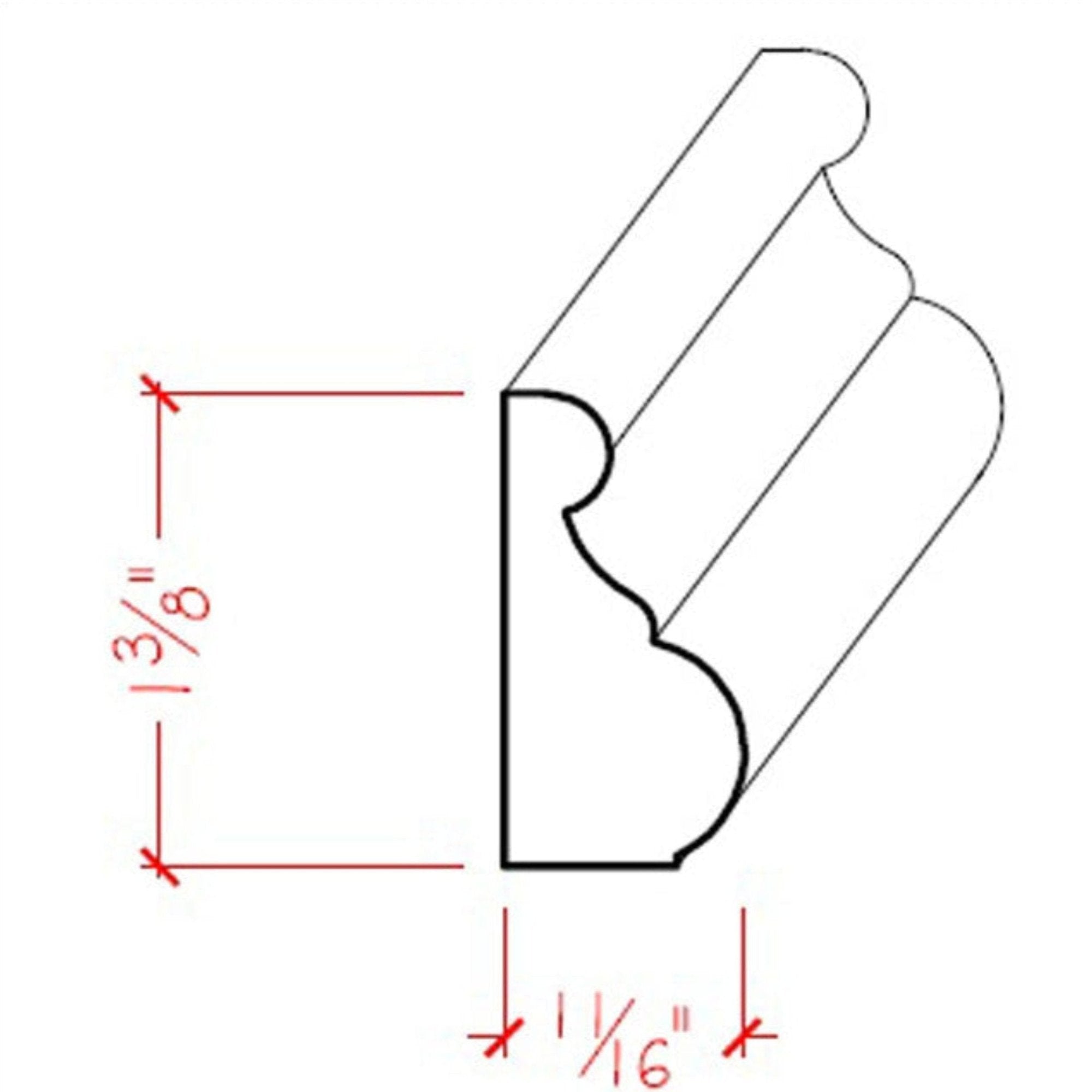 EWBC13 Traditional 1-3/8" Tall x 11/16" Base Cap Moulding. Unfinished