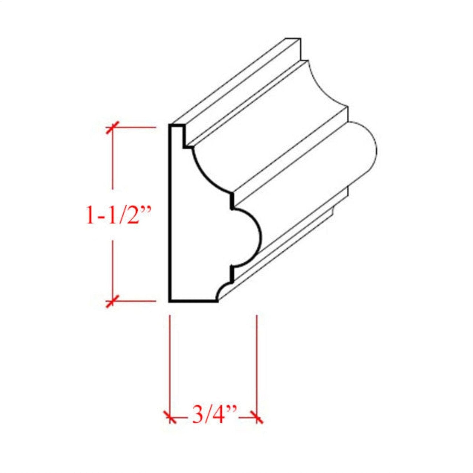 EWBC29 Colonial 1-1/2" Tall x 3/4" Base Cap Moulding. Unfinished