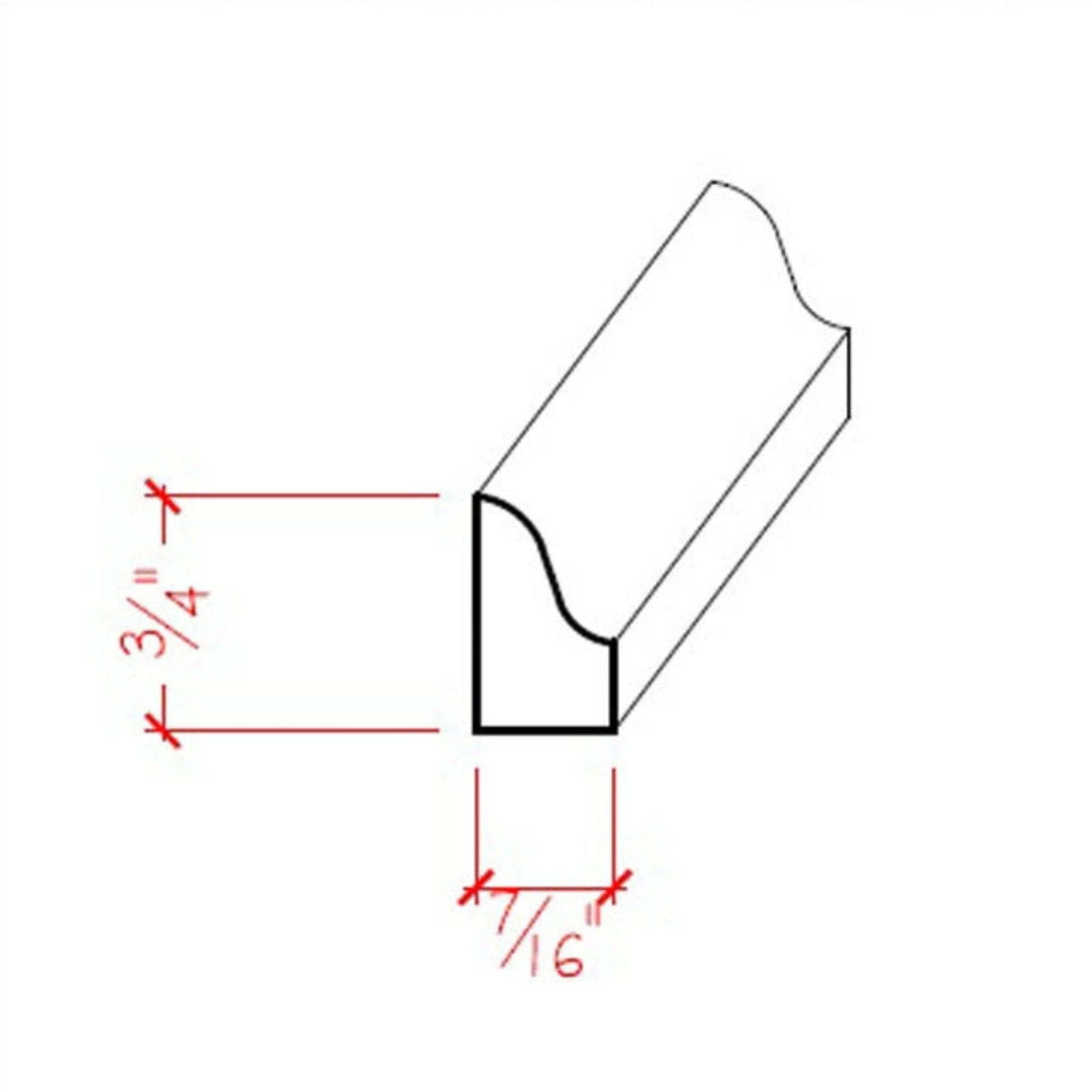 EWBS15 Baseboard Shoe 3/4" Tall x 7/16" Ogea Style. Unfinished