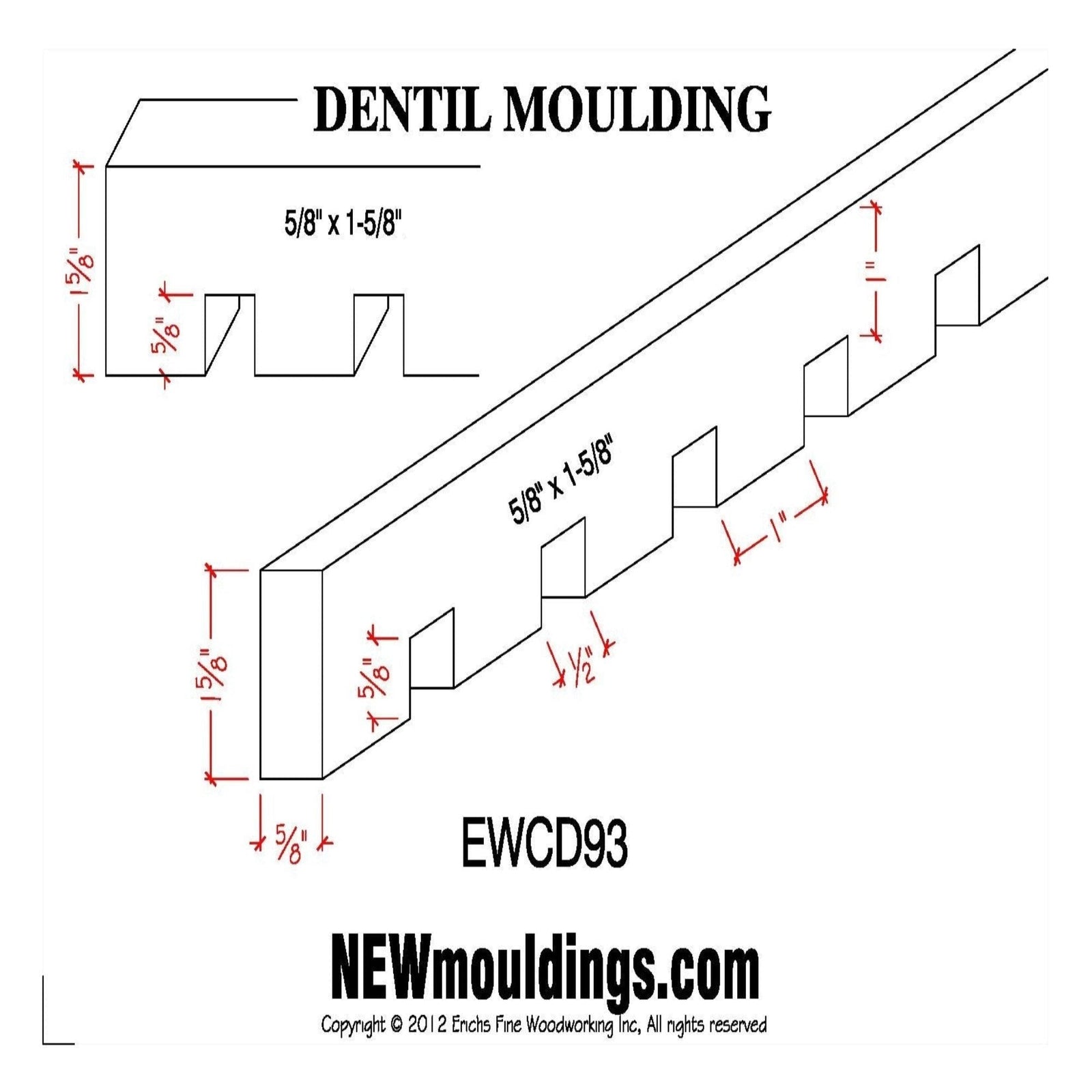 EWCD93 Dentil Moulding 1-5/8