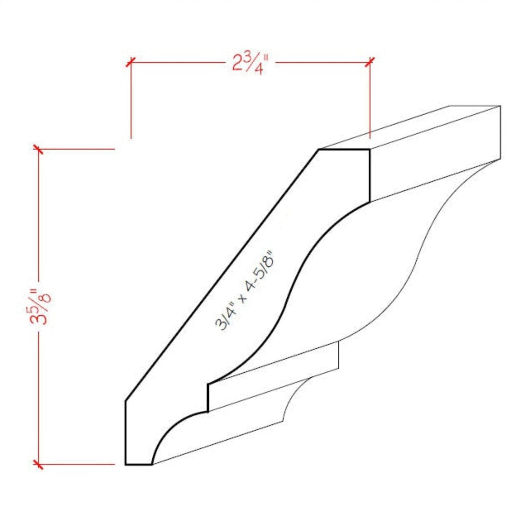 EWCR13 Crown 3/4" x 4-5/8" Unfinished 3-5/8" High x 2-3/4" Deep