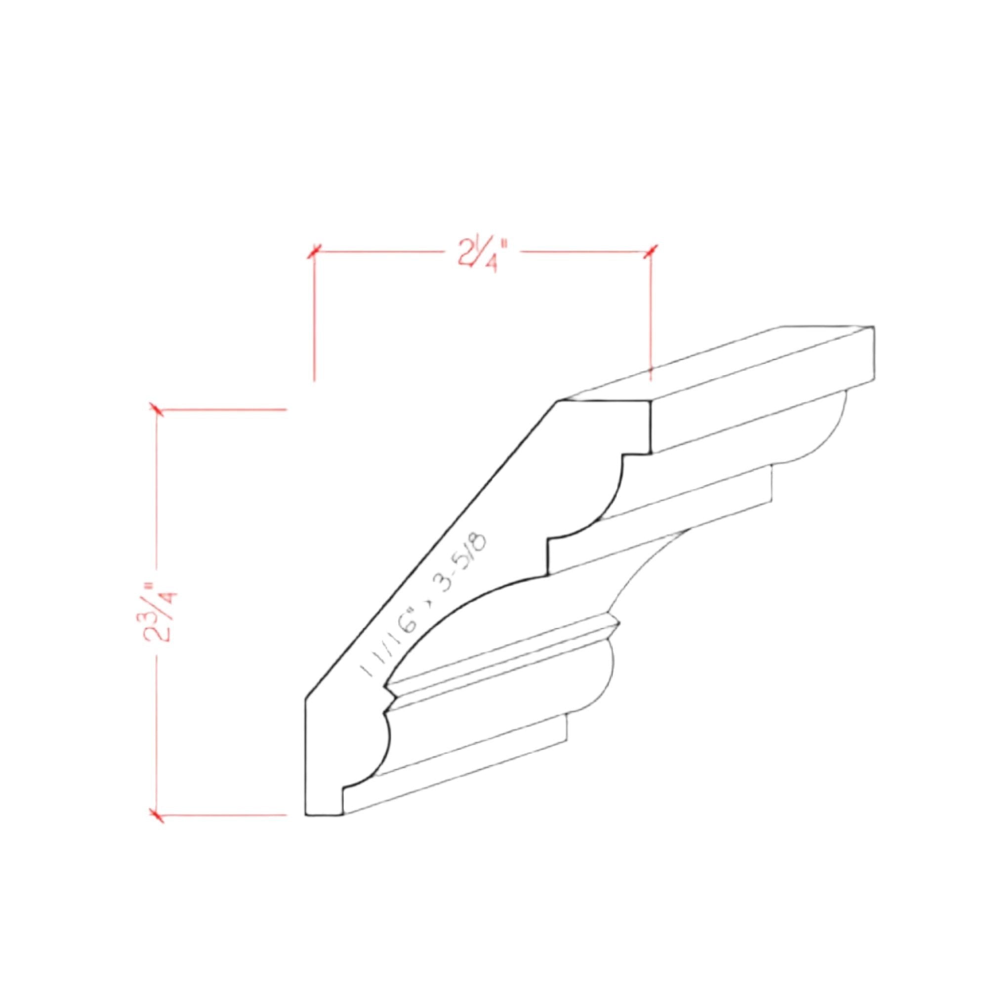 EWCR20 Crown 3/4" x 3-5/8" Unfinished 2-3/4" High x 2-1/4" Deep