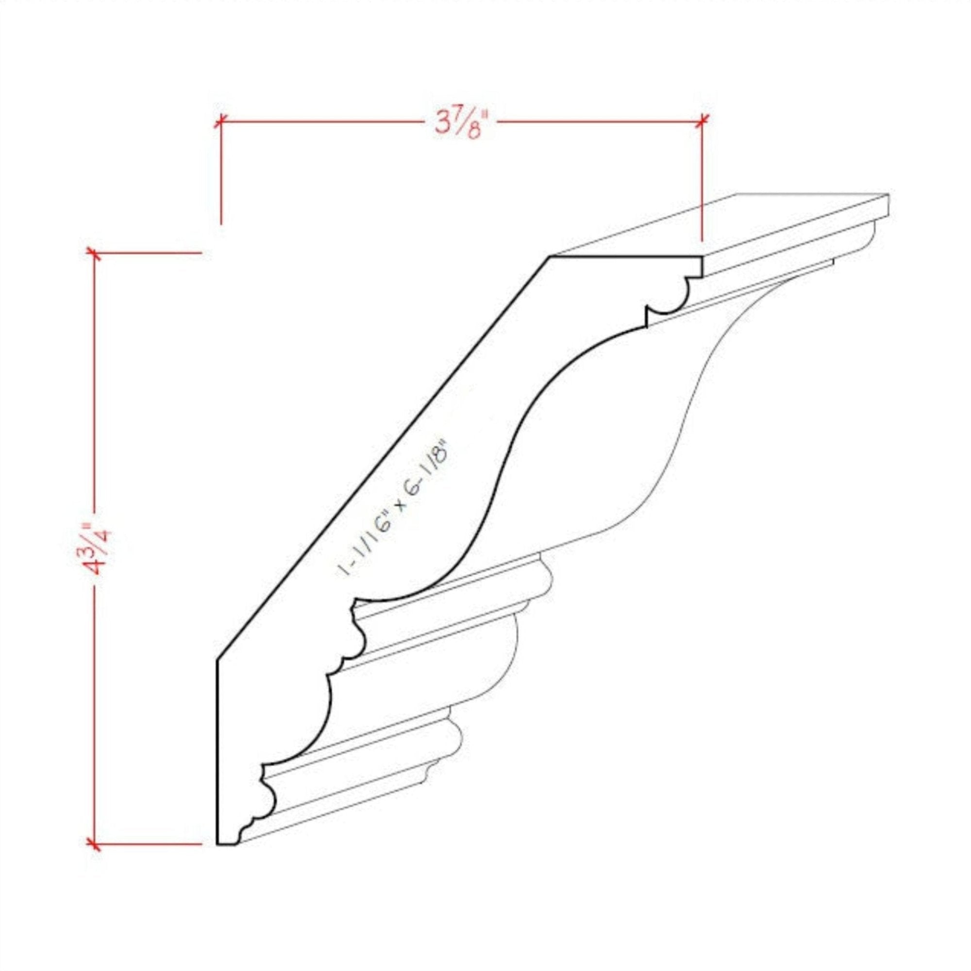 EWCR28 Crown 1-1/16" x 6-1/8" Unfinished 4-3/4" High x 3-7/8" Deep