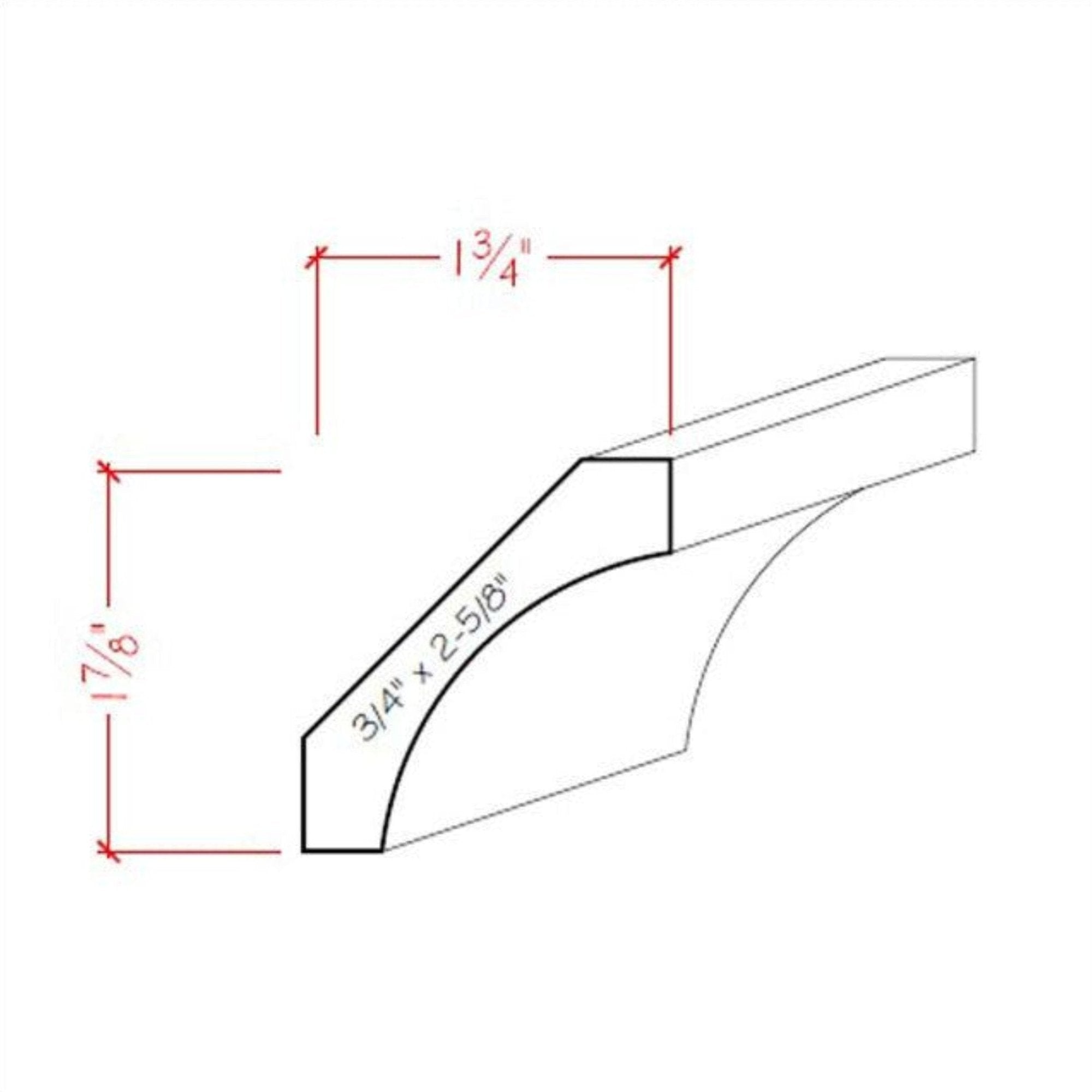 EWCR39 Cove Crown 3/4" x 2-5/8" Unfinished 1-7/8" High x 1-3/4" Deep