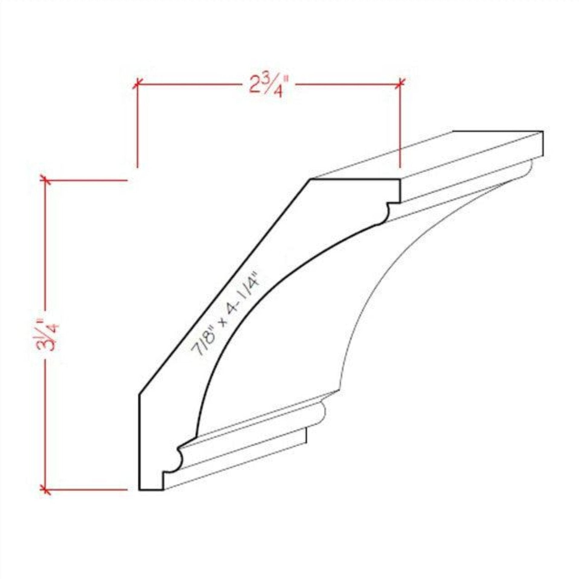 EWCR43 Cove Crown 7/8" x 4-1/4" Unfinished 3-1/4" High x 2-3/4" Deep