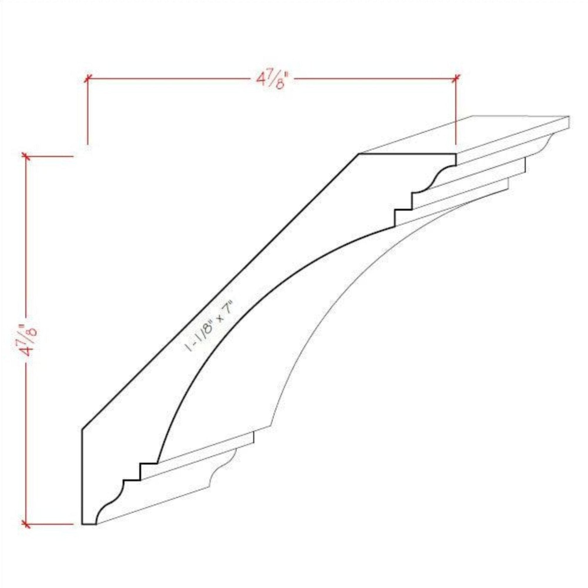 EWCR46 Cove Crown 1-1/8" x 7" Unfinished 4-7/8" High x 4-7/8" Deep