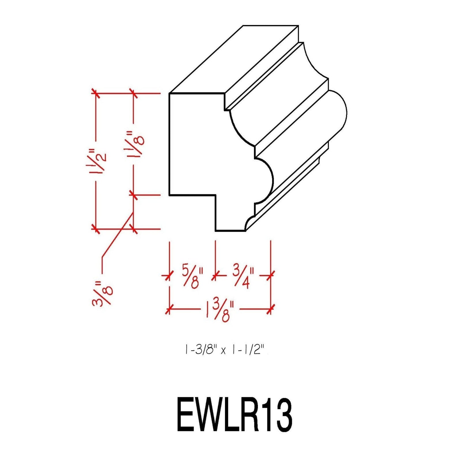 EWLR13 Kitchen Cabinet Light Rail 1-1/2