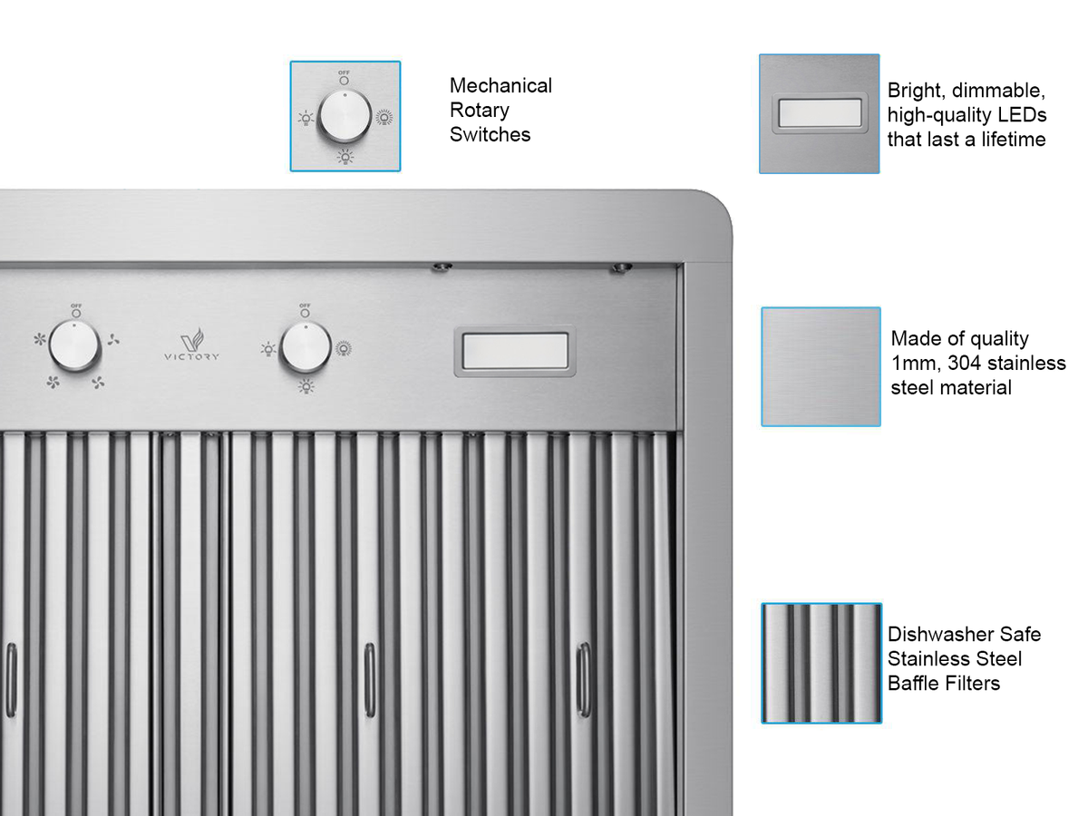 36 Inch 600 CFM Wall Mounted Range Hood - VICTORY Elegant