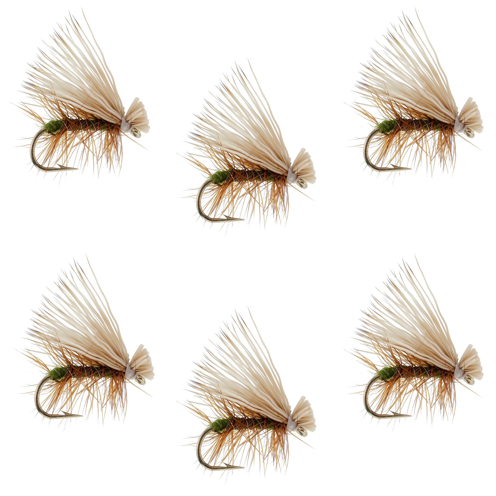 Olive Elk Hair Caddis Classic Trout Dry Fly - Set of 6 Flies Size 16