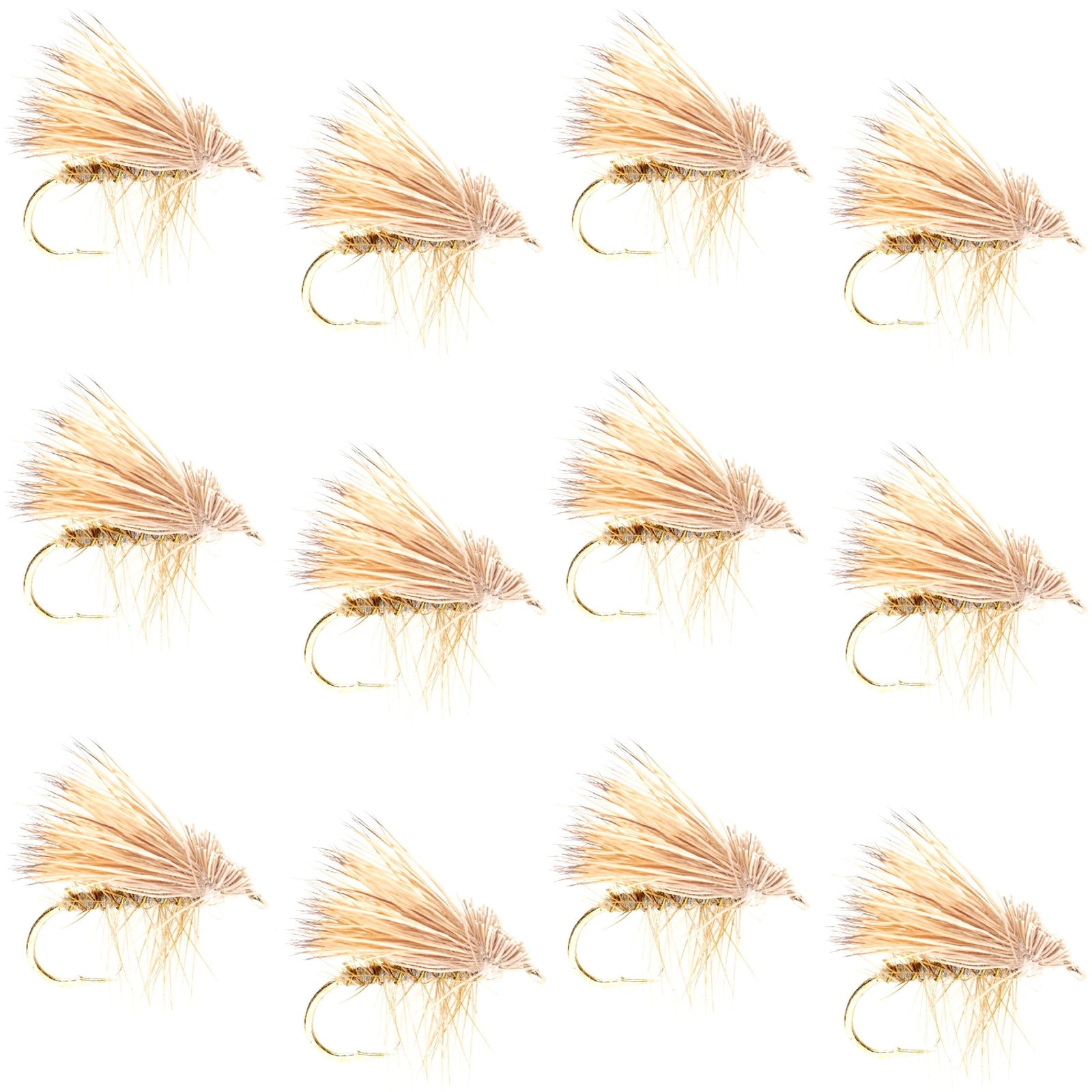 Barbless Yellow Elk Hair Caddis Classic Trout Dry Flies 1 Dozen Flies Size 16