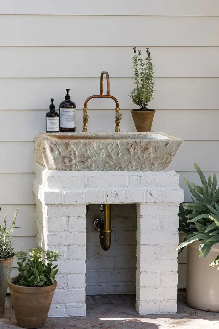 Ephesus Light Travertine Rustic Old-world Look Wall-mount Outdoor Sink (W)18
