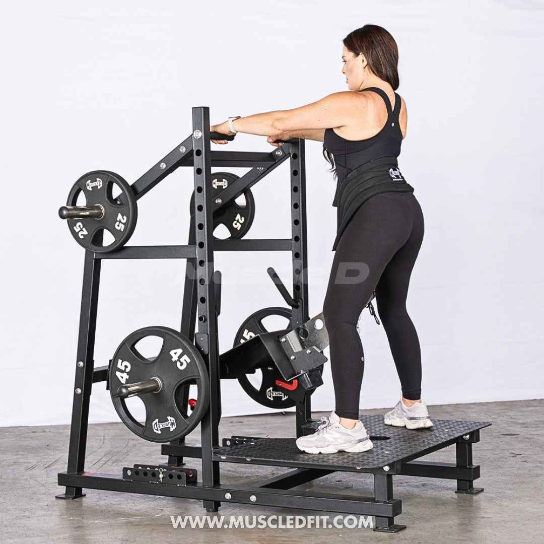 Excel Belt Squat - Muscle D Fitness - Plate Loaded Belt Squat w/ Plate Storage