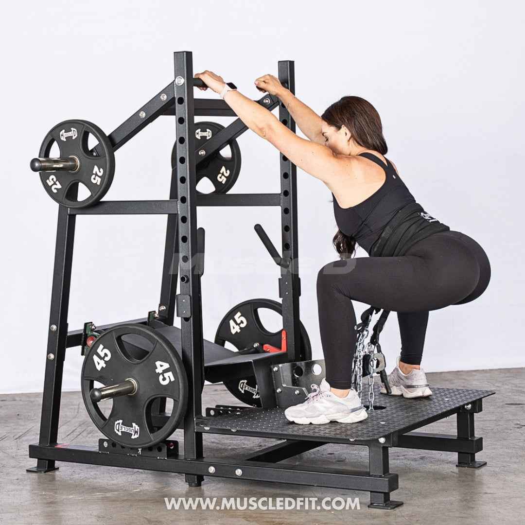Excel Belt Squat - Muscle D Fitness - Plate Loaded Belt Squat w/ Plate Storage