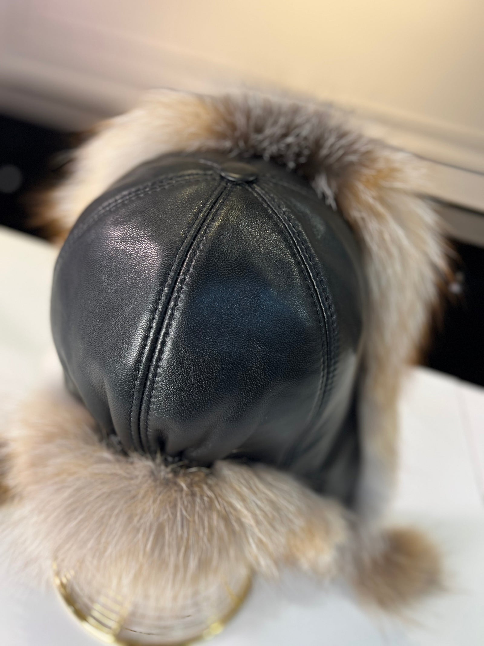 Genuine Silver Fox Fur Genuine Leather Hat