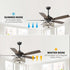 52" Tibuh Modern Crystal Chandelier Ceiling Fan with Led Light And Remote Control 5 Blades Chrome