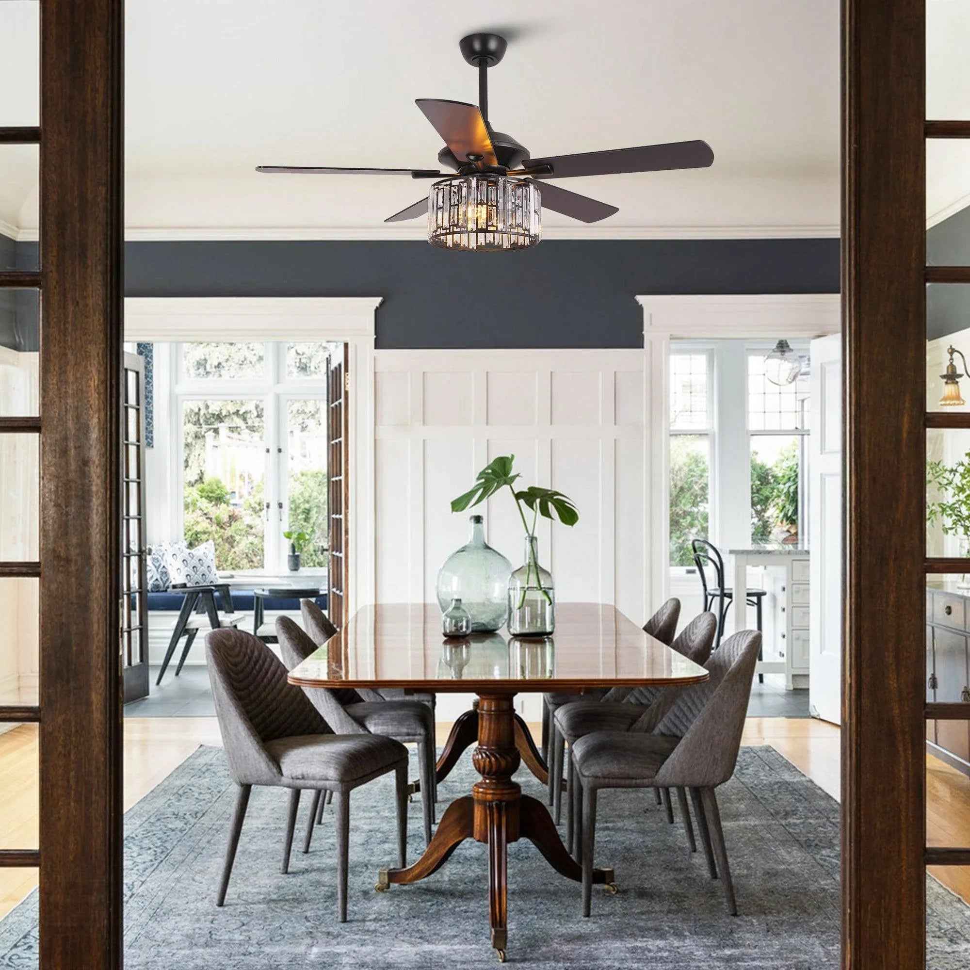 52" Dicken Modern Downrod Mount Reversible Crystal Ceiling Fan with Lighting