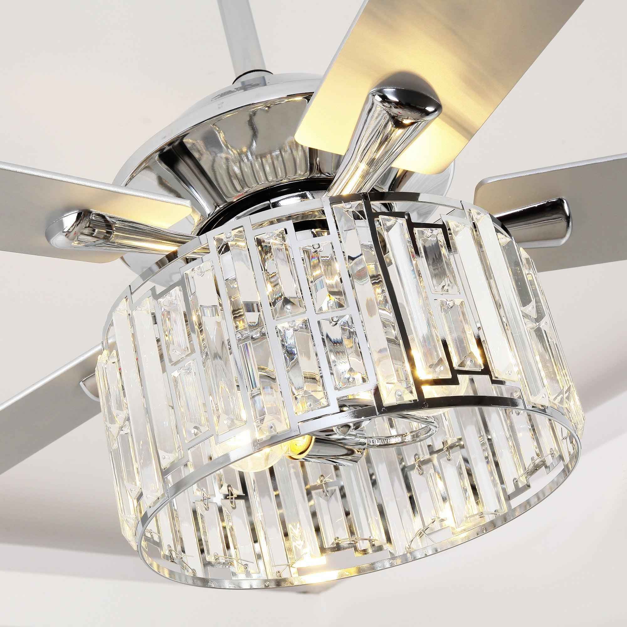 52" Dicken Modern Downrod Mount Reversible Crystal Ceiling Fan with Lighting