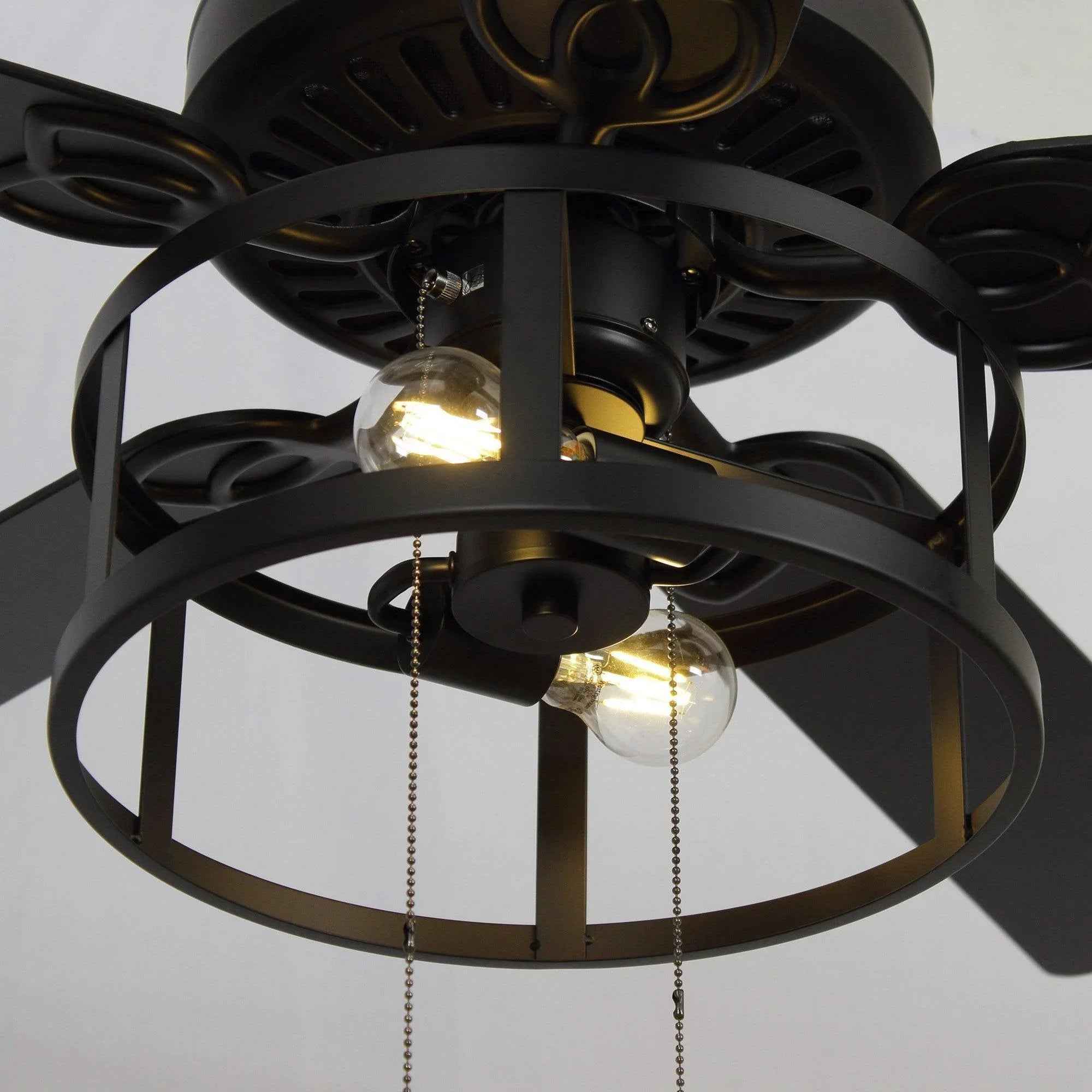 52" Urbana In Indoor Matte Black Industrial Ceiling Fan with Pull Chain and Light Kit