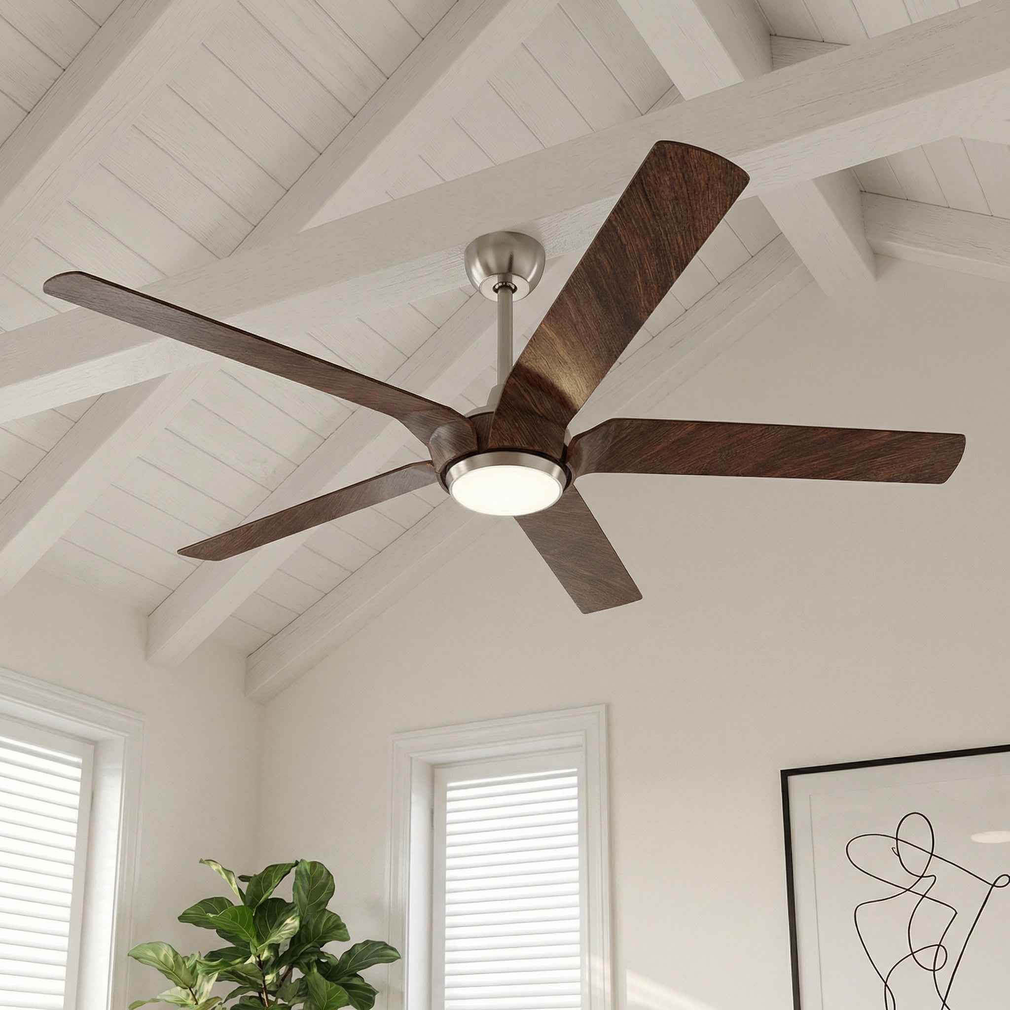 65" Fury Farmhouse DC Motor Downrod Mount Ceiling Fan with Lighting and Remote Control