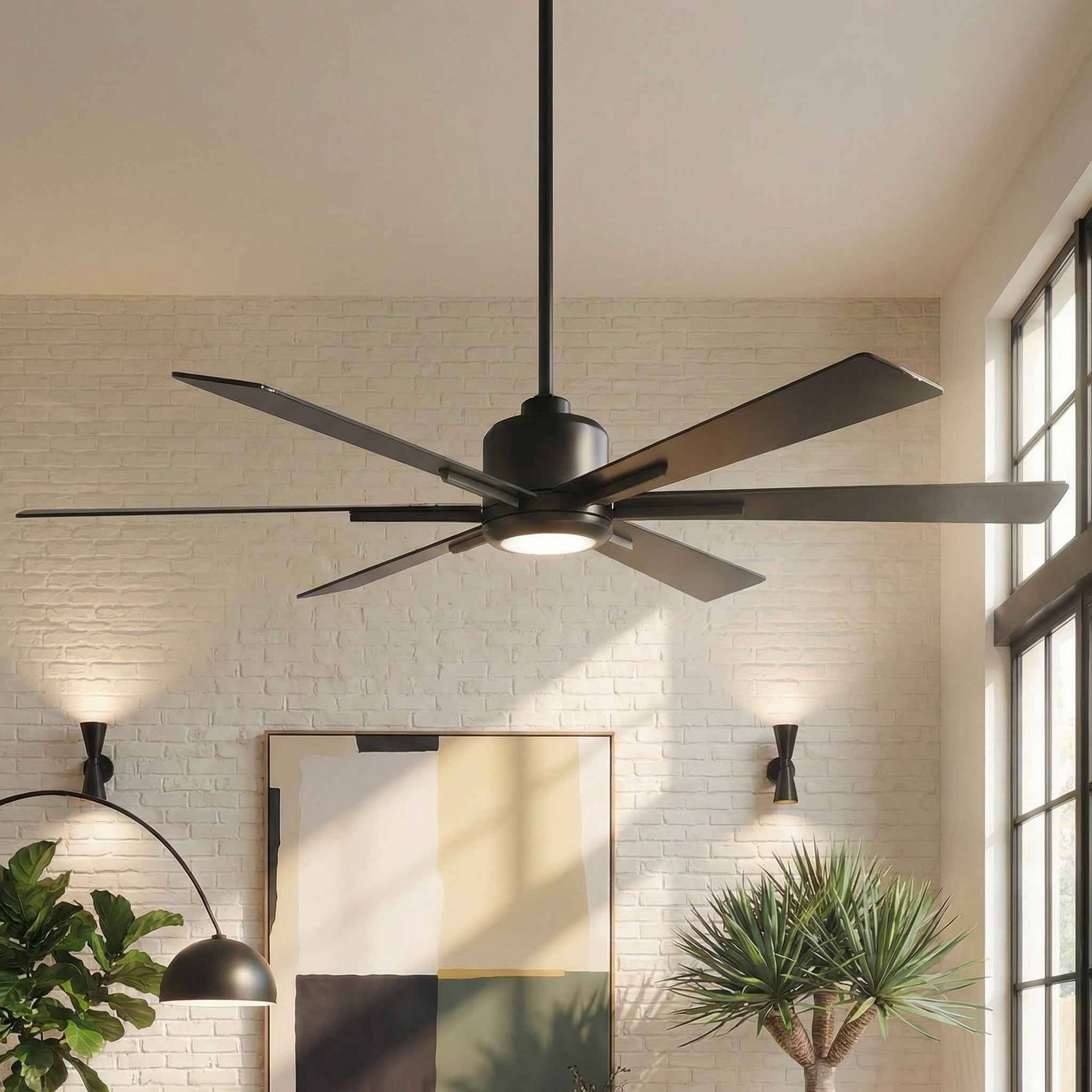 65" Bendan Industrial Downrod Mount Ceiling Fan with Lighting and Remote Control