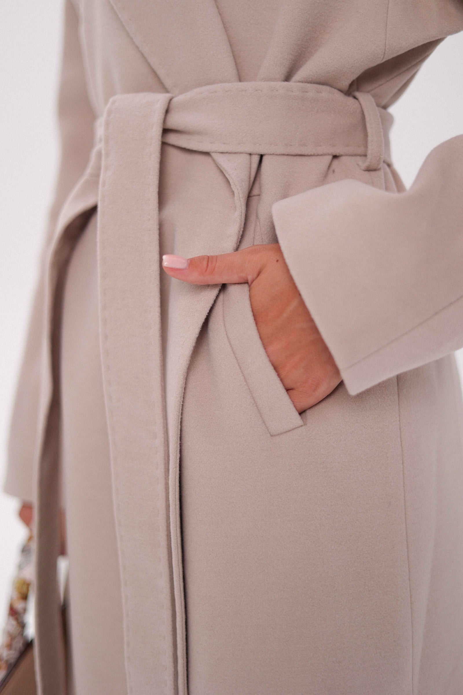 Cambridge Comfort Wraparound Wool Cashmere Coat in Nude