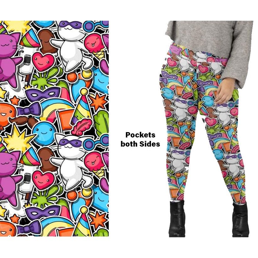 Anime Cats Leggings Full Length Adult with Pockets