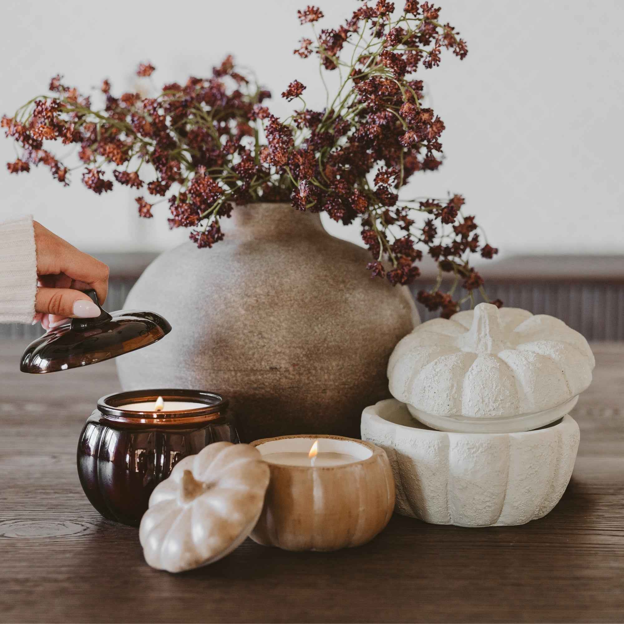 Cashmere and Vanilla Soy Candle - Cement Pumpkin Jar - 13.5 oz