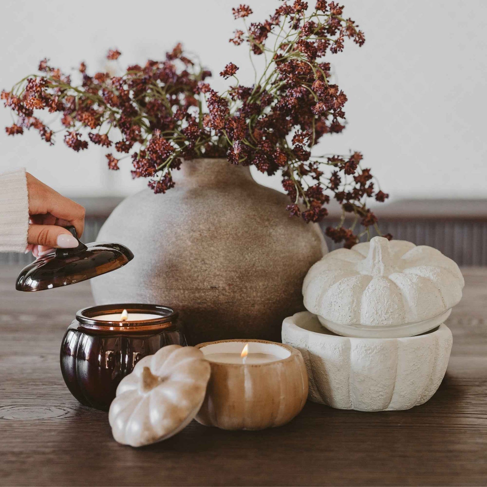 Cashmere and Vanilla Soy Candle - Cement Pumpkin Jar - 13.5 oz