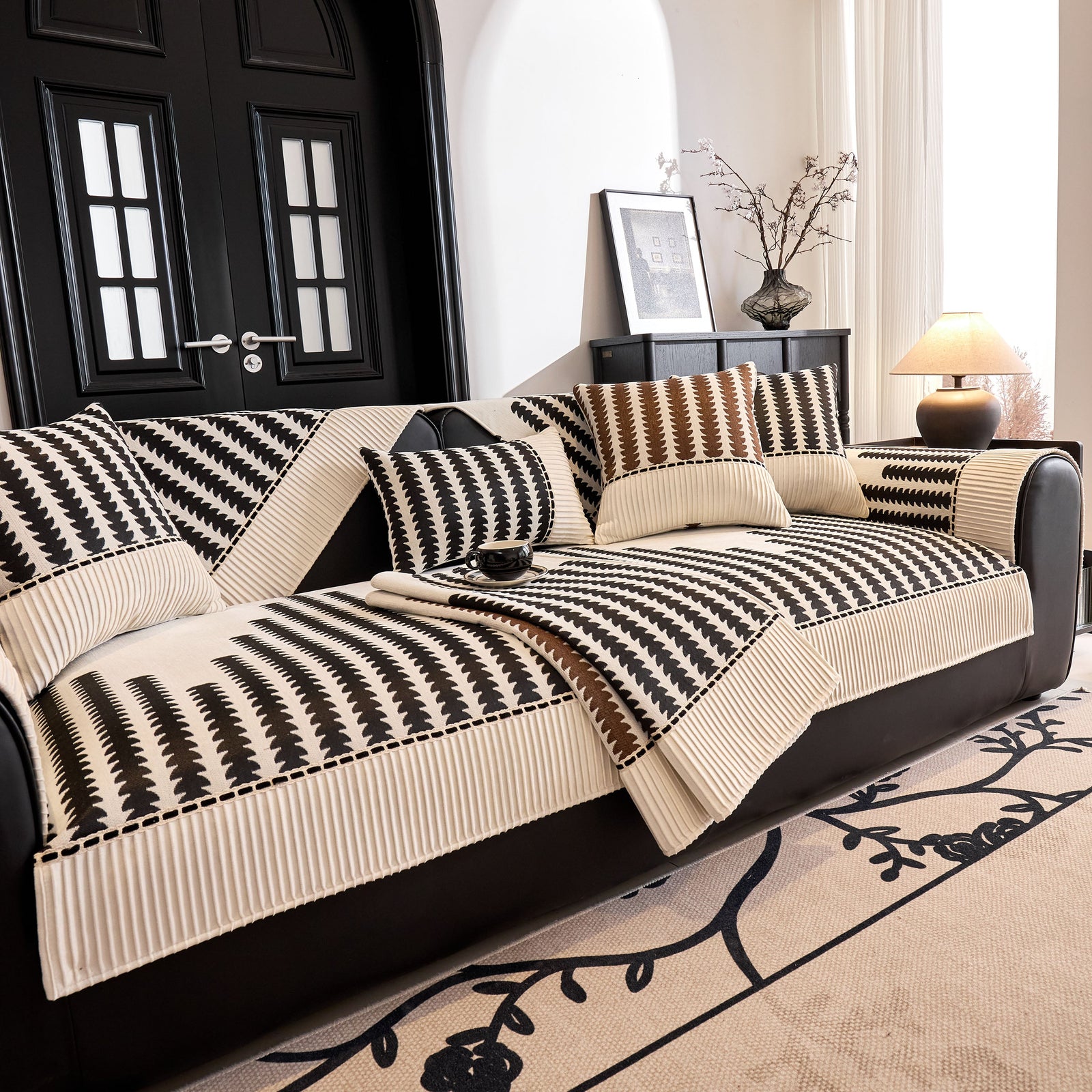 Vertical Stripes Sectional Sofa Cover Slipcover - Non-Slip, Fits L-Shape Couches