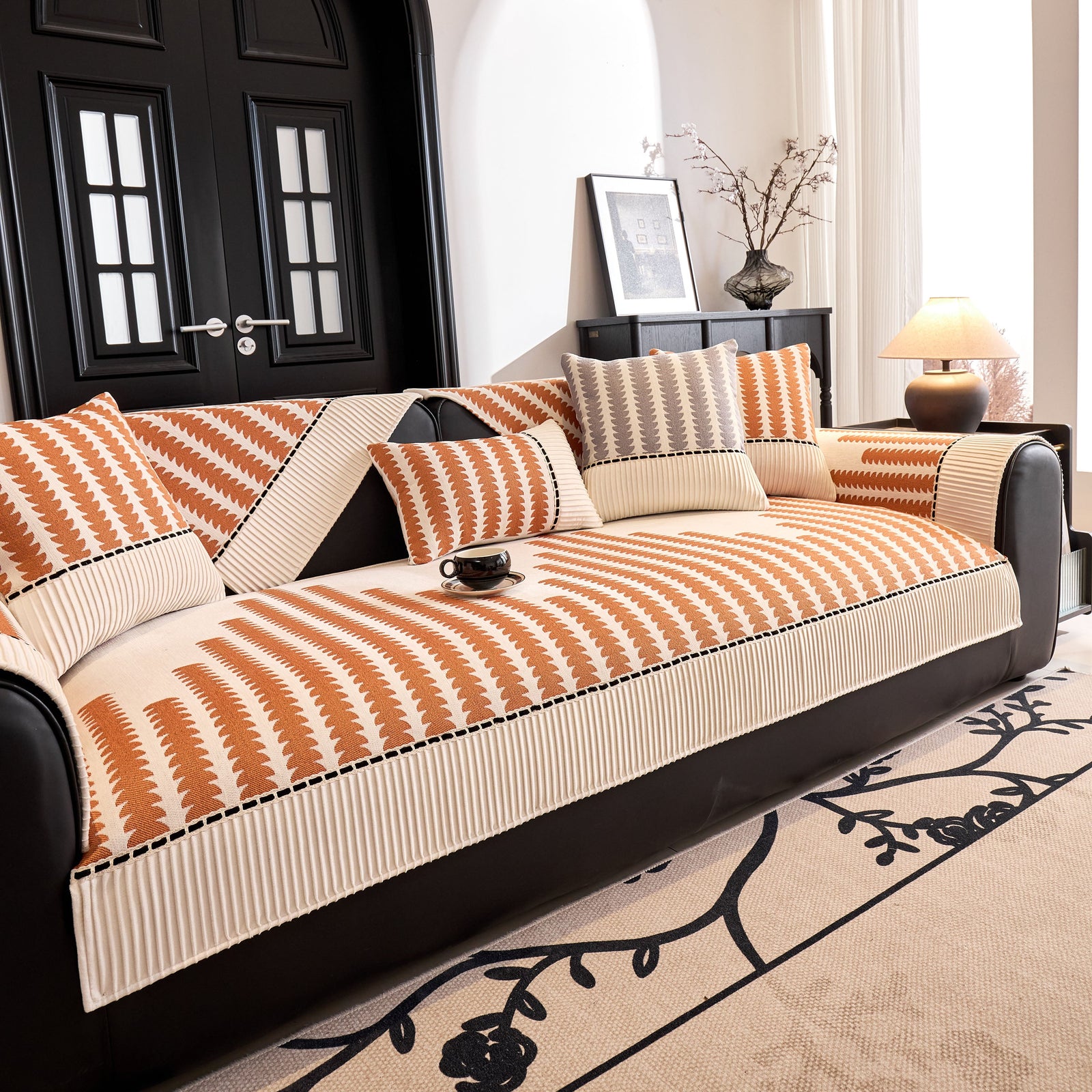 Vertical Stripes Sectional Sofa Cover Slipcover - Non-Slip, Fits L-Shape Couches