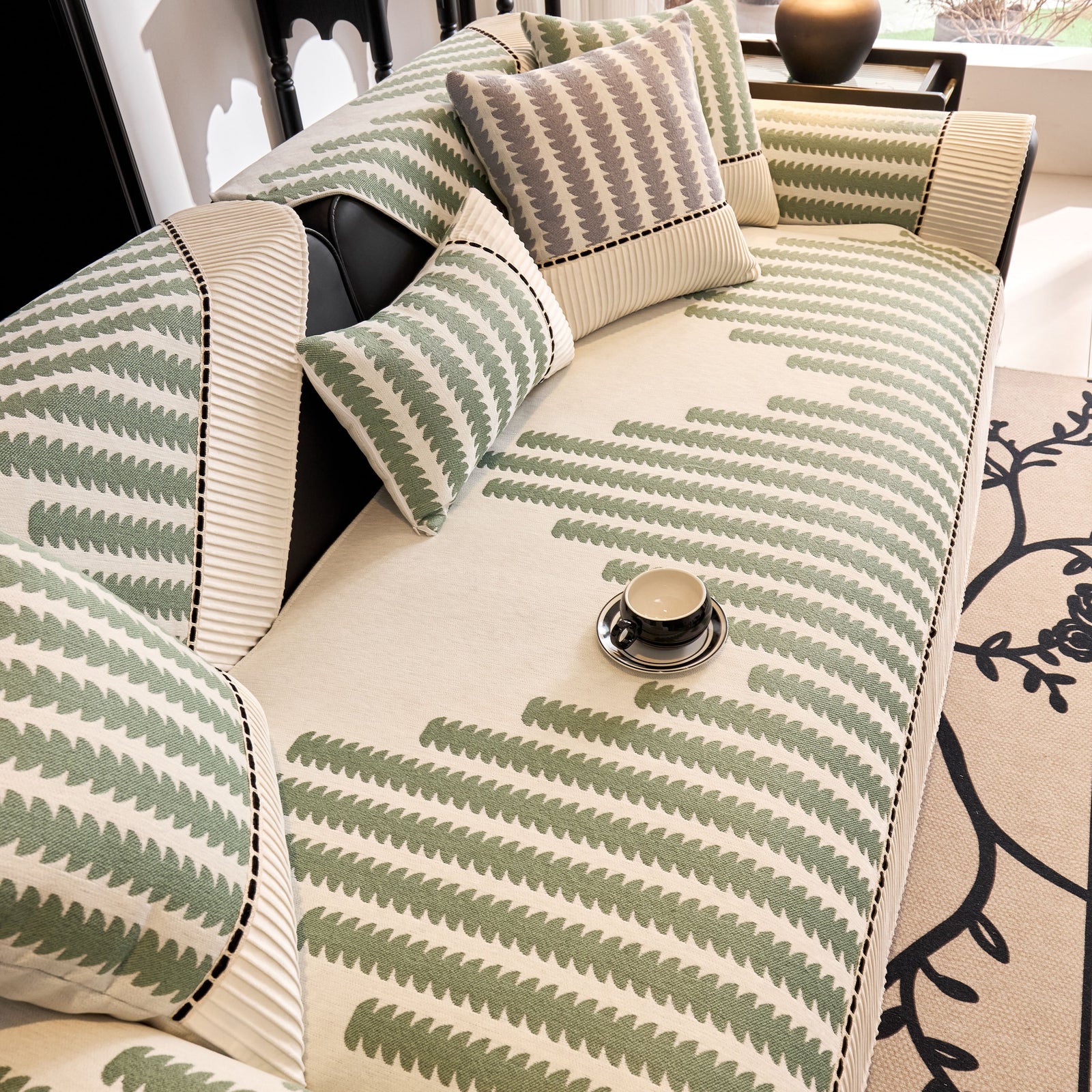 Vertical Stripes Sectional Sofa Cover Slipcover - Non-Slip, Fits L-Shape Couches