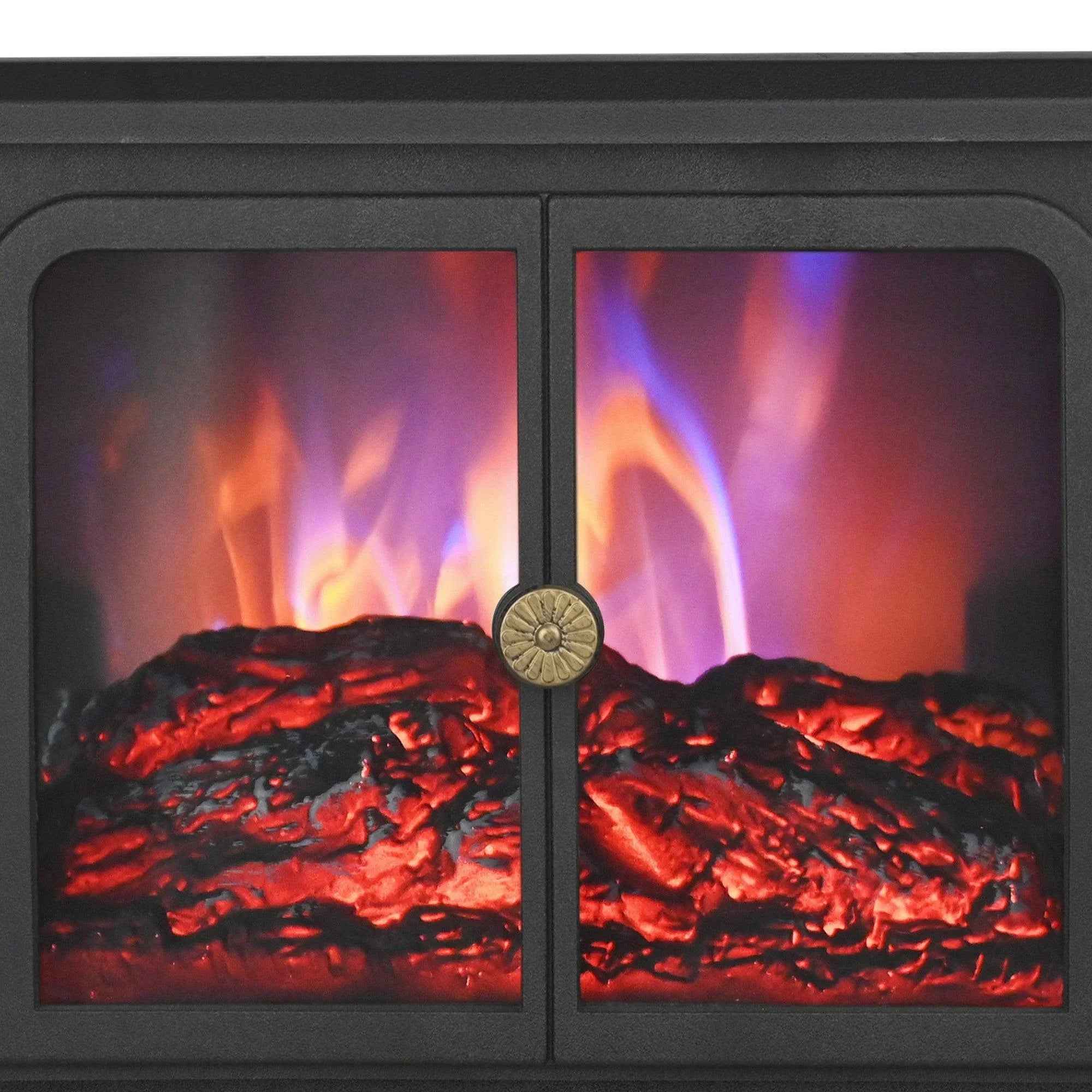 Black Electric Heater Free Standing Stove, 3D Flame Overheat Protection Adjustable Thermostat, 1500W