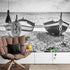 Black and White Nautical Theme Wallpaper Mural. Boat on Shore Wall Mural. #FT-380