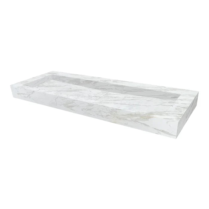 Fantasy White Marble Modern Rectangular Sink Wall-mount Bathroom Sink (W)18" (L)52" (H)5"