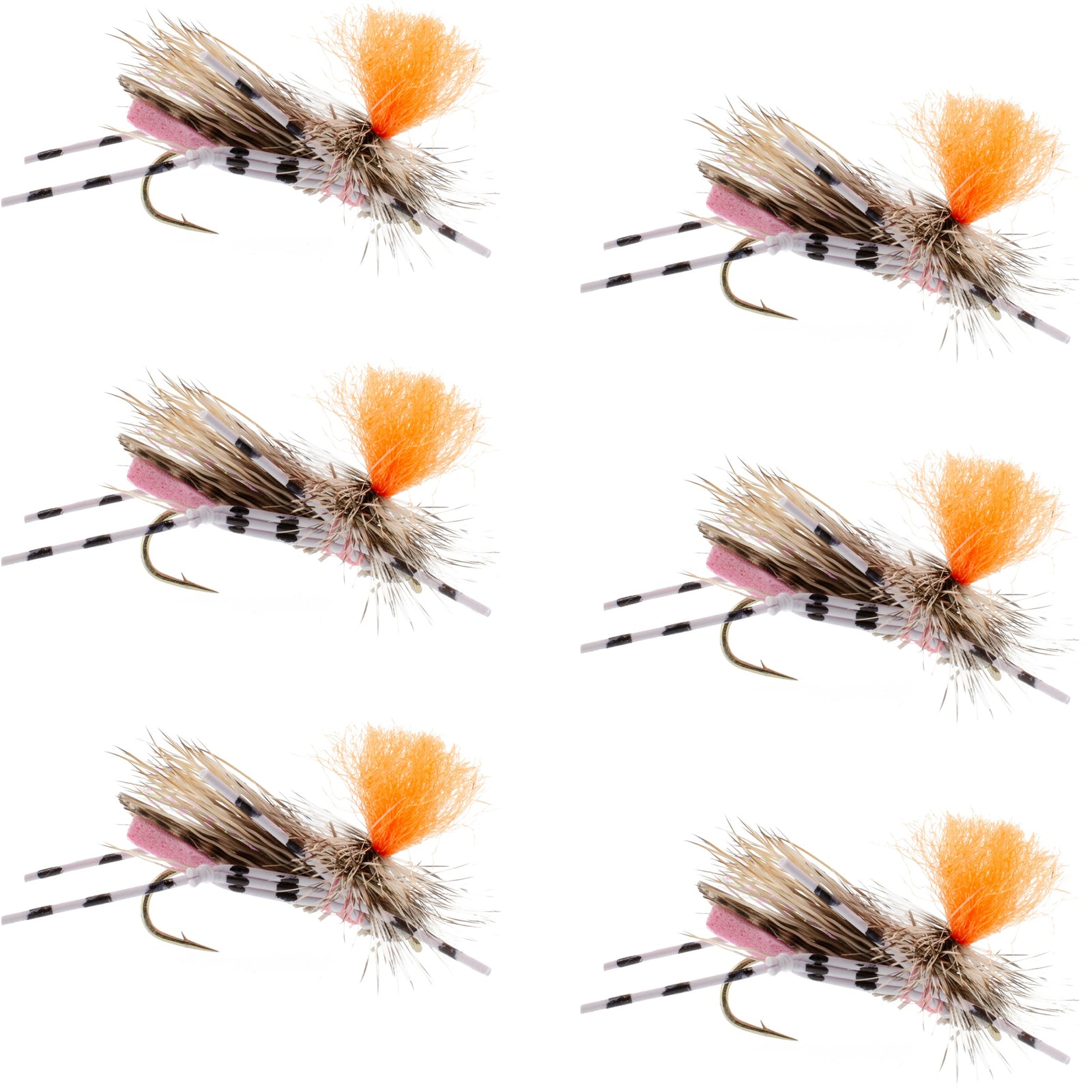 Feth Hopper Pink - Foam Grasshopper Fly Pattern - 6 Flies Flies Hook Size 10