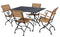 Five Piece Dining Set with 32 x 48" Steel Top Table and Two/Two Natural African Teak Slat Side/Arm Chairs
