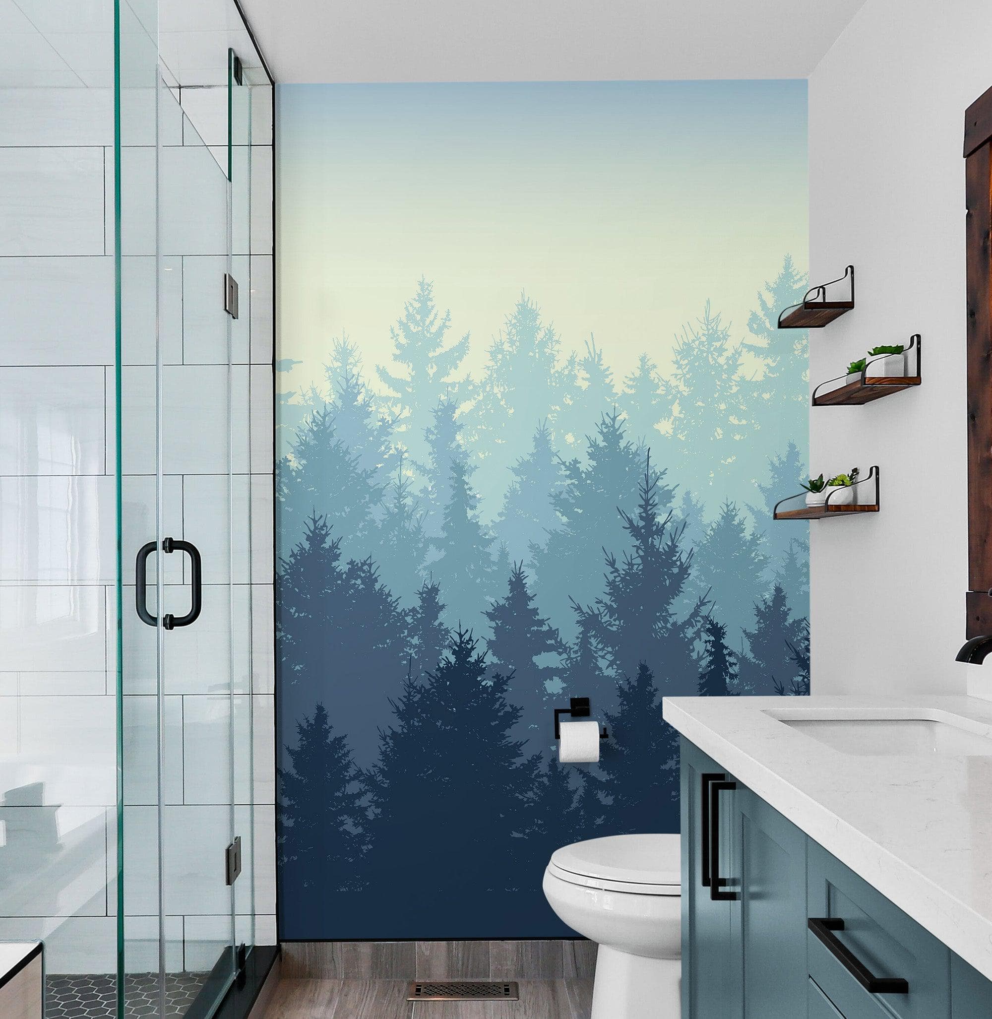 Misty Forest Wallpaper. Blue Pastel Color Mural #6772