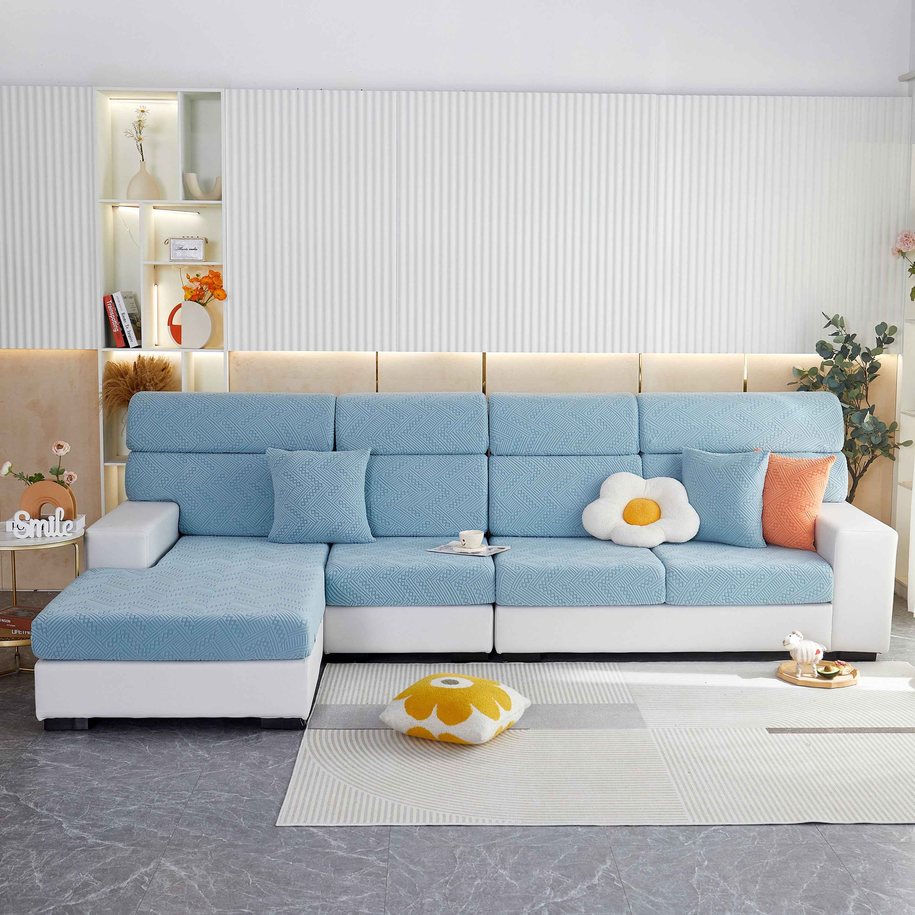 Stretch Jacquard Fleece Settee Cushion Covers, Stylish Non Slip Couch Cushion Covers for Sectional Sofas