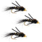 3 Pack Tungsten Bead Head Rubber Legs Black Gold-Ribbed Hare's Ear Trout Fly Nymph - Hook Size 16