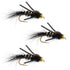 3 Pack Tungsten Bead Head Rubber Legs Black Gold-Ribbed Hare's Ear Trout Fly Nymph - Hook Size 14