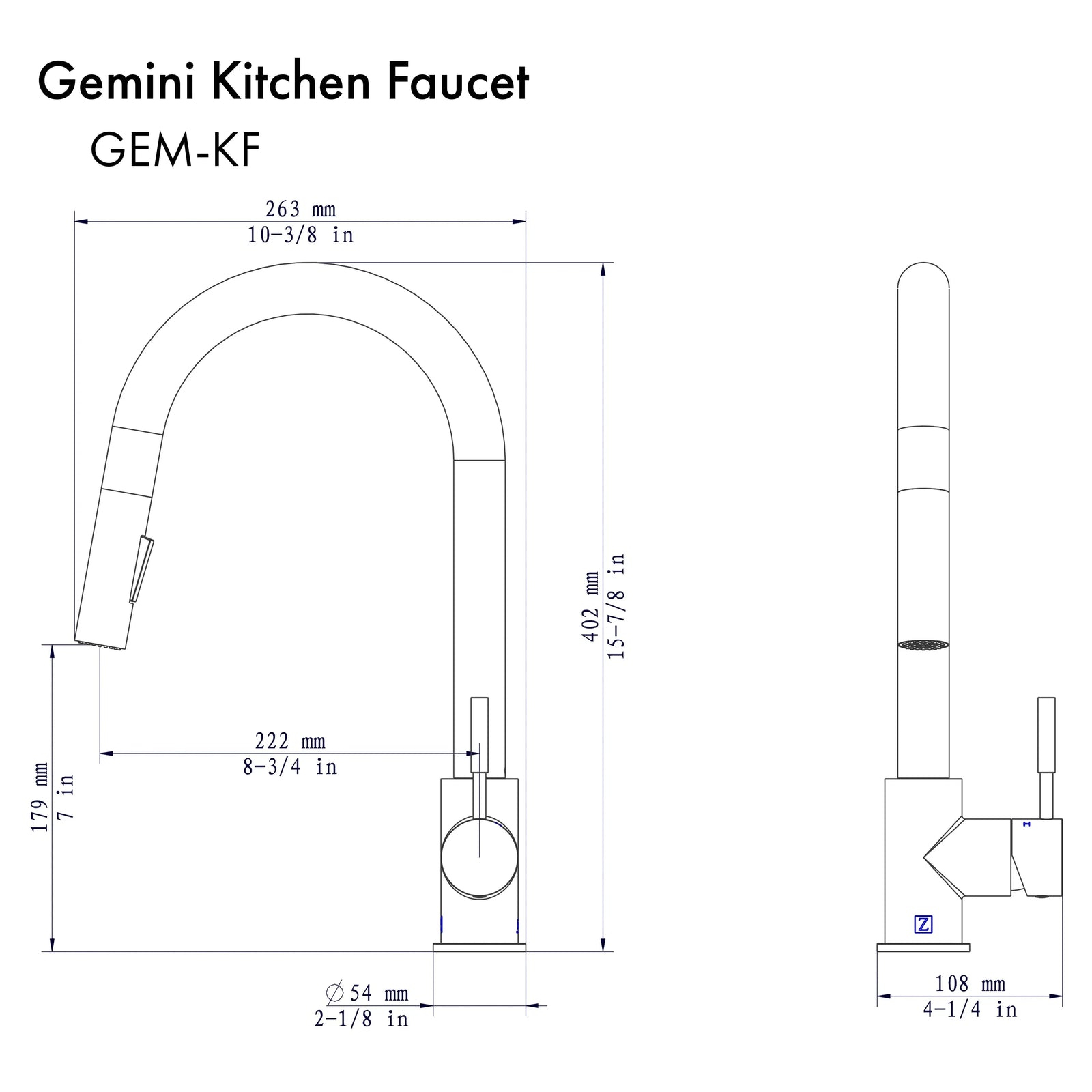 ZLINE Gemini Kitchen Faucet, GEM-KF-PG