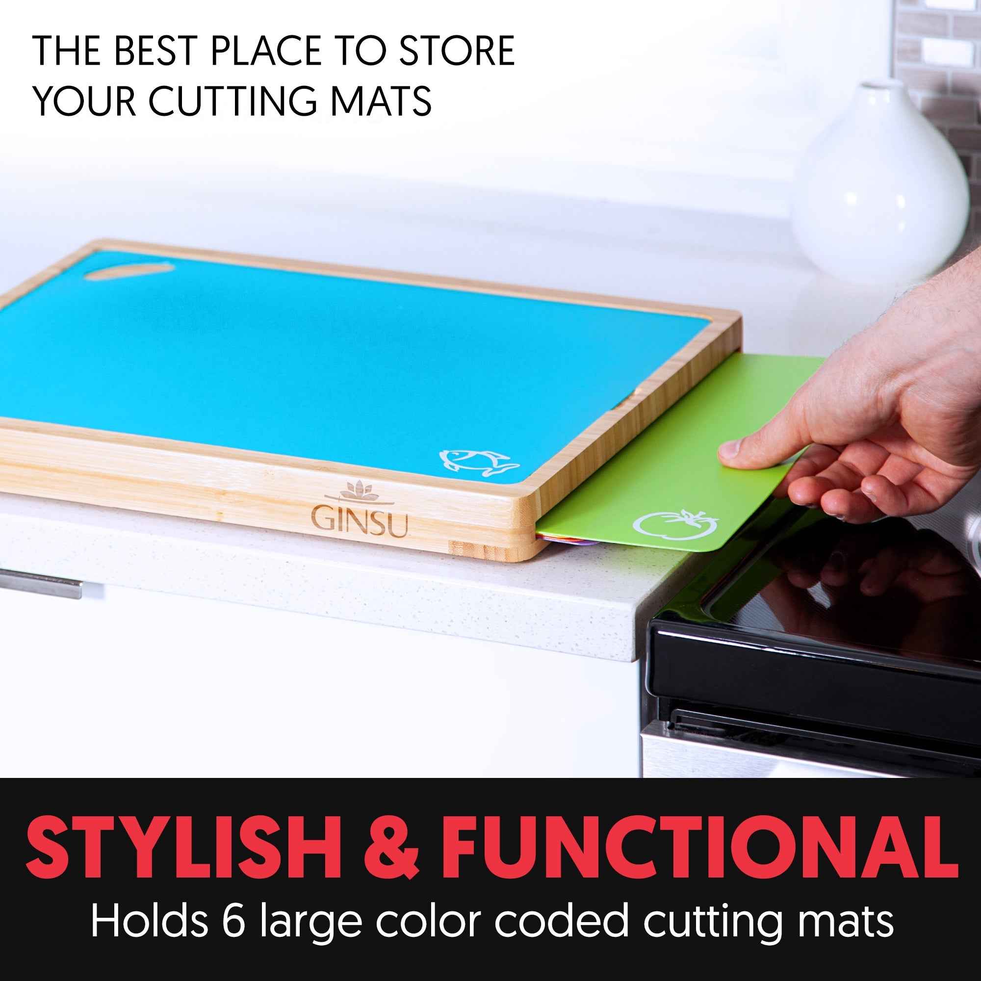 Ginsu Bamboo Cutting Board Set with 6 Mats