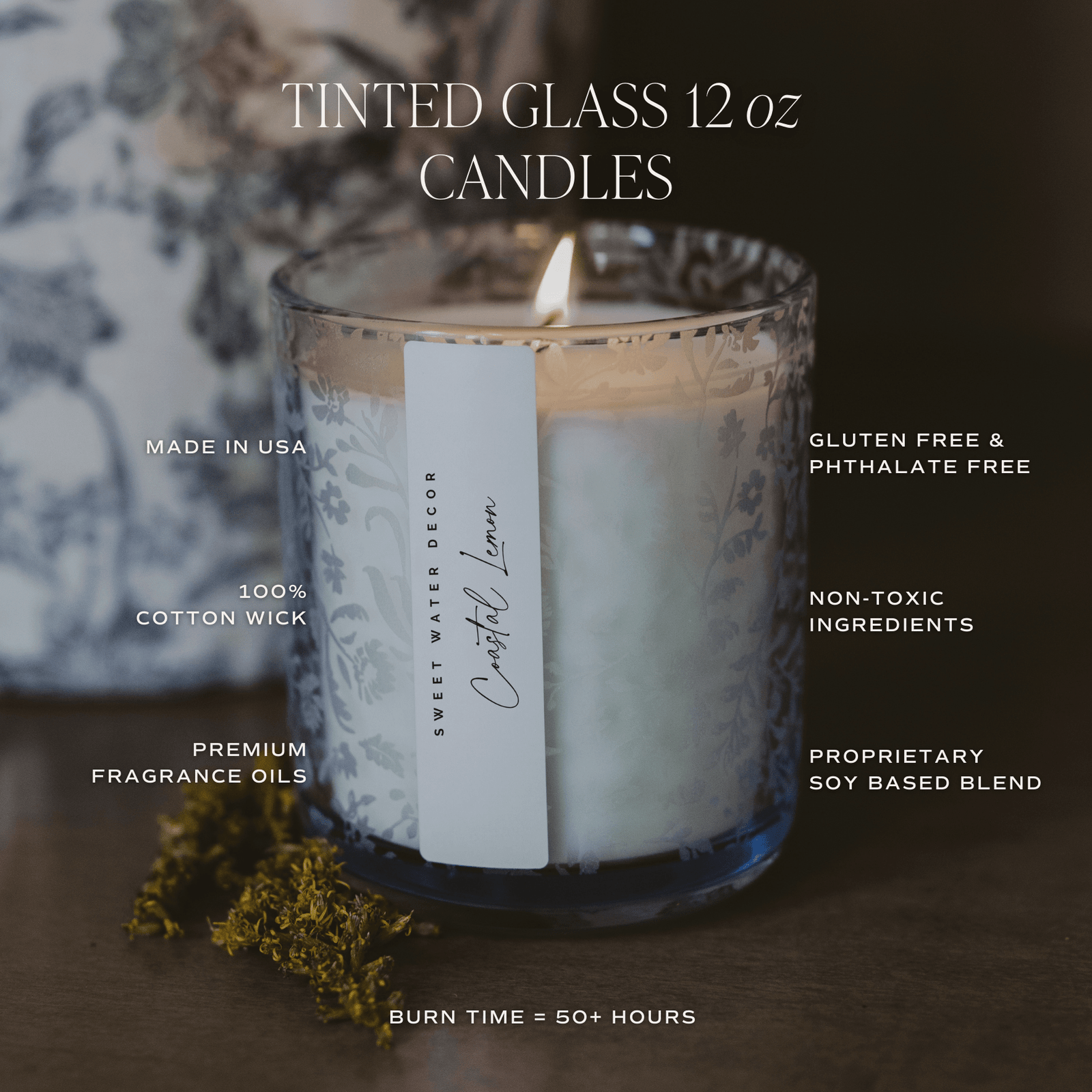 Coastal Lemon Soy Candle - Blue Tinted Glass Jar - 12 oz