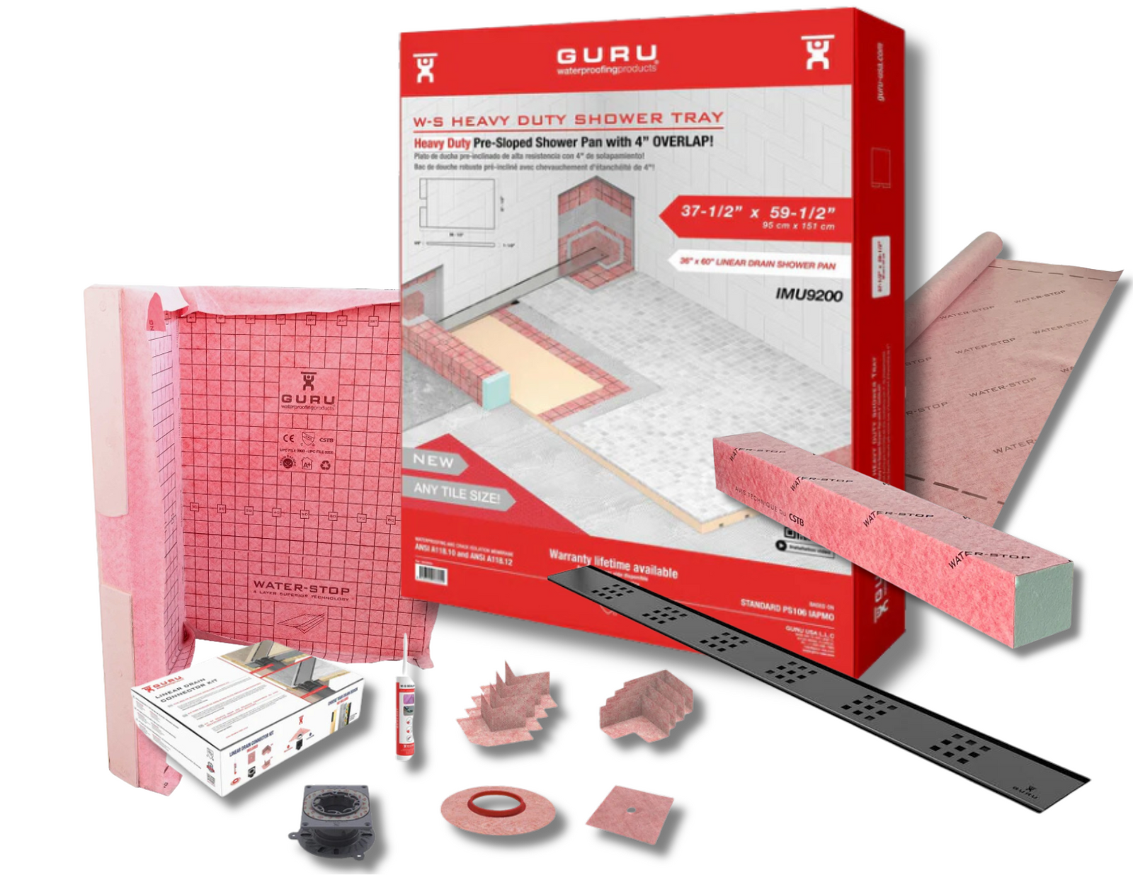GURU Shower Linear Drain Superkit 37-1/2