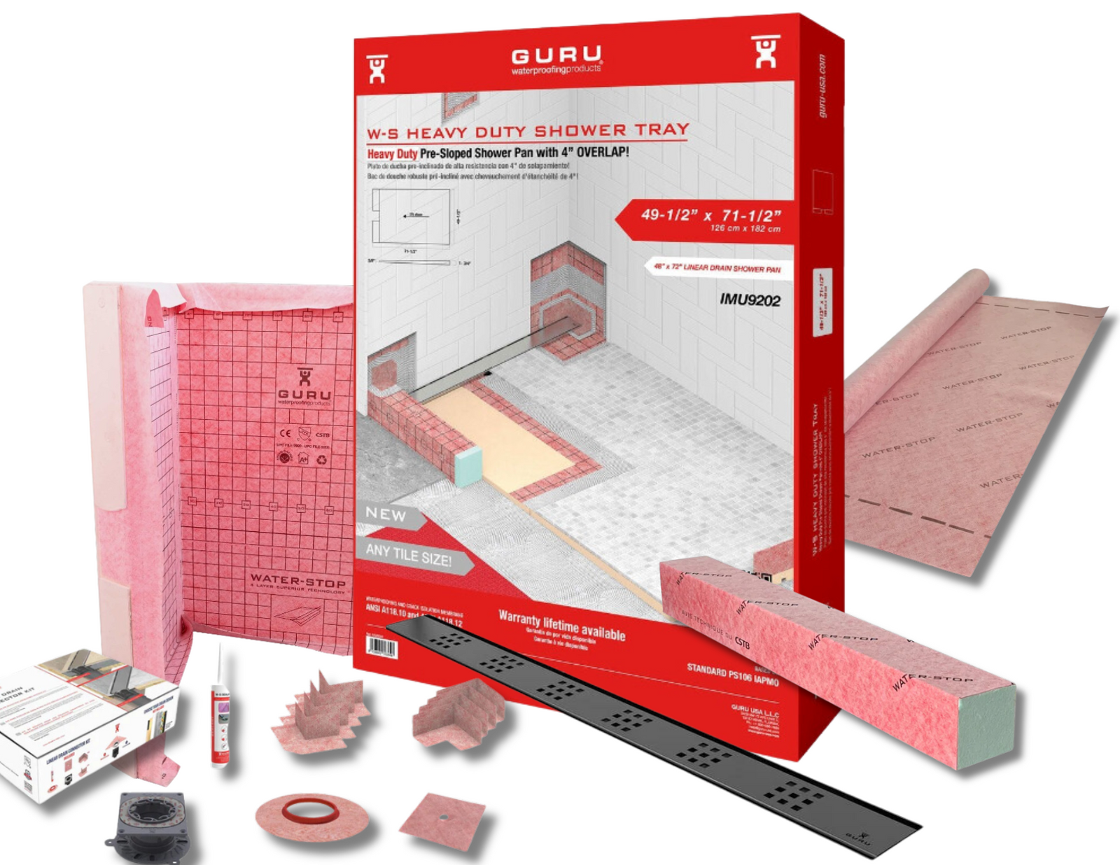 GURU Shower Linear Drain Superkit 49-1/2