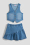 Girls Denim Vest & Ruffle Skirt Set