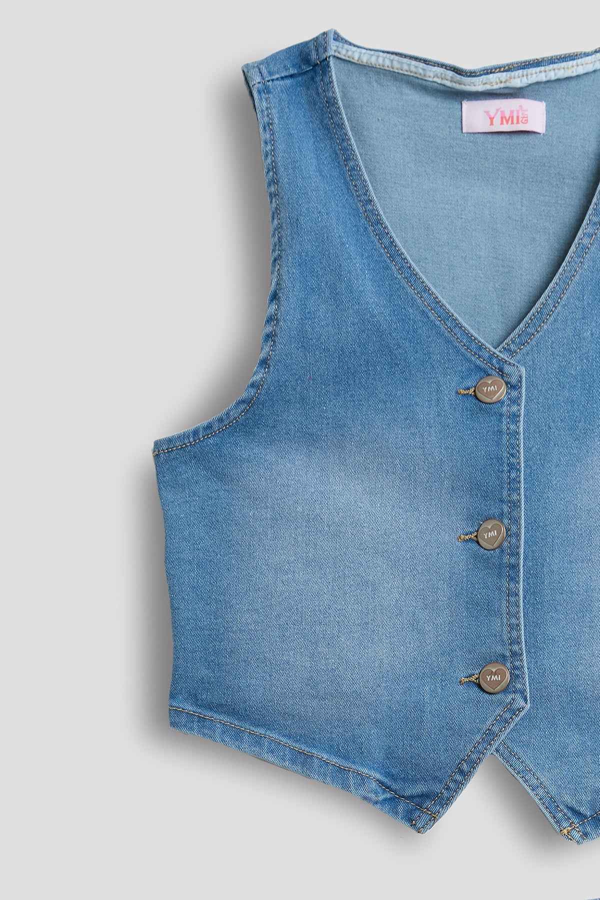 Girls Denim Vest & Ruffle Skirt Set