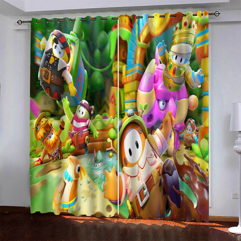 Game Fall Guys Pattern Curtains Blackout Window Drapes