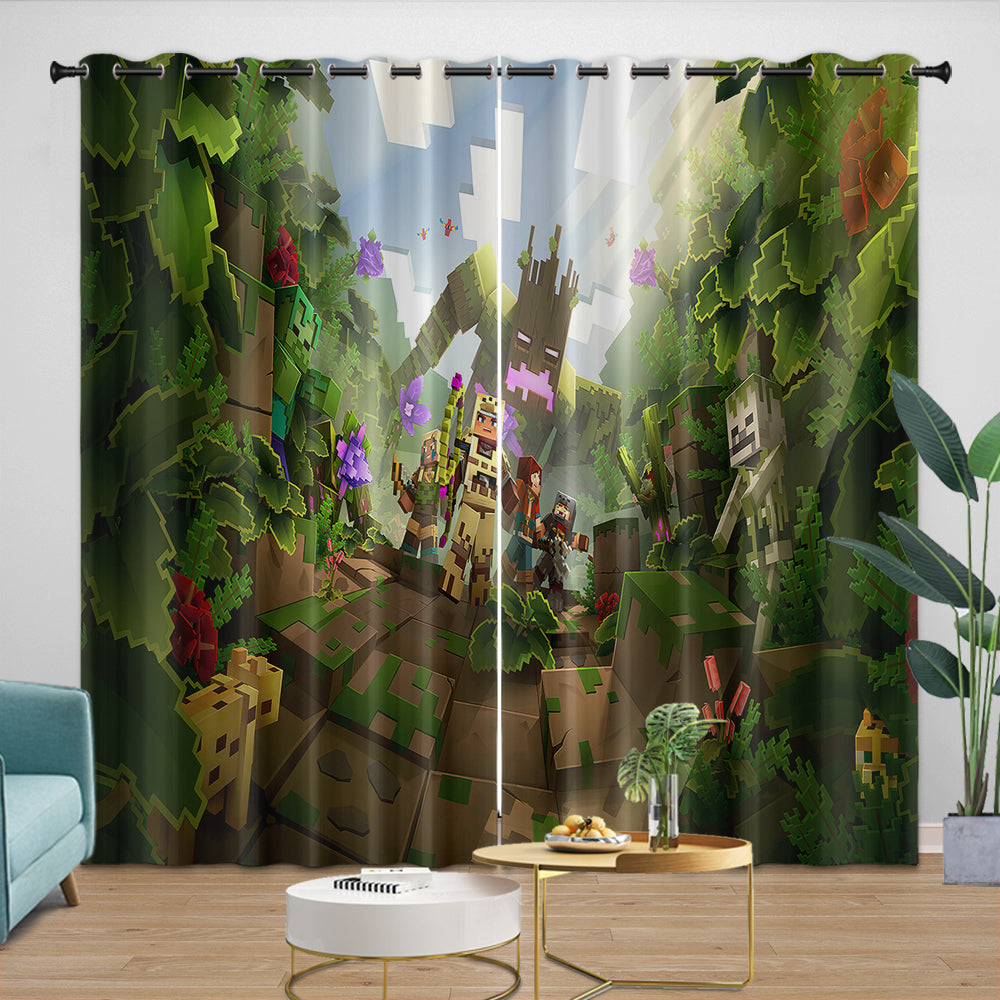 Game Minecraft Curtains Blackout Window Drapes Kids Room Decoration
