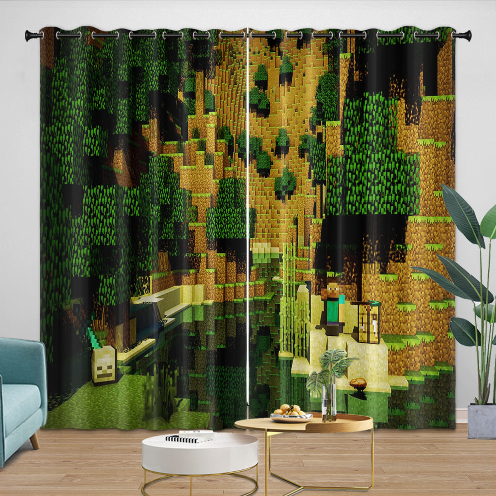 Game Minecraft Curtains Blackout Window Drapes Kids Room Decoration